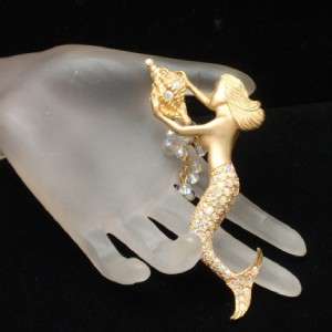 Mermaid Shell Brooch Pin Kirks Folly Rhinestones Figural  