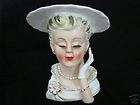 1961 E 241 LARGE HAT JEWELRY LADY WHITE DRESS PEARLS GOLD TRIM INARCO 