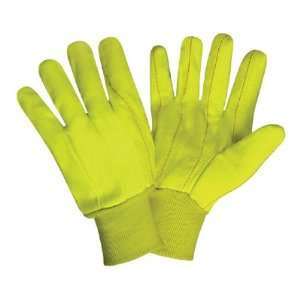 High Visibility YELLOW 100% Cotton Corded Canvas, Knit Wrist Gloves (Q 