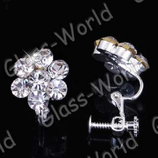 Flower Rhinestone Crystal Necklace Earrings Clear Set  