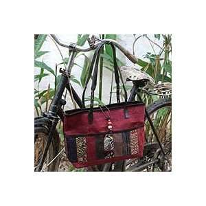   and cotton handbag, Hill Tribe Chic in Burgundy