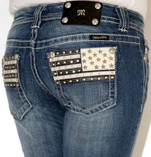 Womens Miss Me American Flag Leather Pocket Boot Cut Jeans 26  