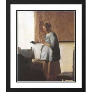 Vermeer, Johannes 28x34 Framed and Double Matted Woman in Blue Reading 