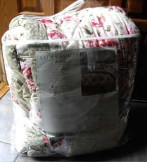 220 LAURA ASHLEY Cottage Chic Pink Sage Shabby Rose Twin COMFORTER 