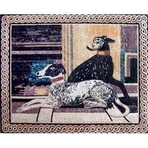    Awesome Marble Mosaic Stone Dogs Art Tile Decor