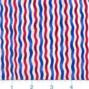  45 Wide Bon Voyage Wavy Stripe Blue Red Fabric By The 
