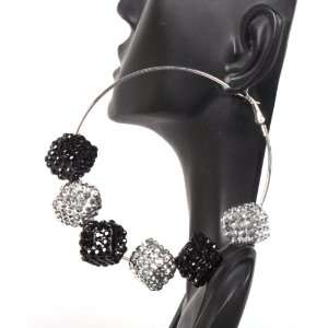   Jet Black 3 Inch Hoops with Six Shamballah Squares Paparazzi Mob Wives