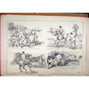 1888 Hunting Season Hounds Dog Horses Falling Cattle
