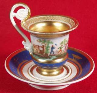 XIXc RUSSIAN IMPERIAL HUSSAR PORCELAIN TEA CUP SAUCER  