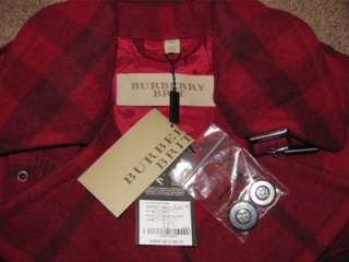 BURBERRY BRIT MILITARY RED NOVA CHECK WOOL CROPPED COAT JACKET TRENCH 