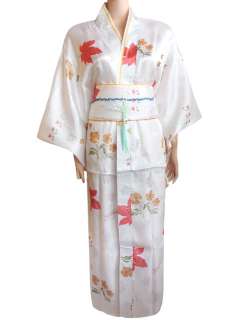 white Junoesque Vintage Yukata Japanese Haori Kimono with Obi  