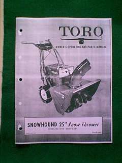 TORO SNOWHOUND 25 SNOWTHROWER OWNER WITH PARTS MANUAL  