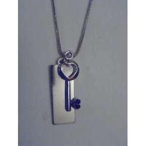  Silver and Black Crystal Key Necklace 