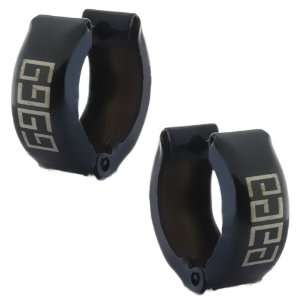  Black Stainless Steel Huggie Hoop Earrings 13mm Length 