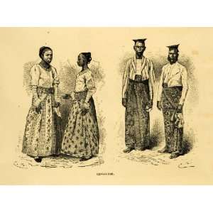 1878 Wood Engraving Cingalese Portrait India Ceylon Sri Lanka Costume 