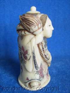 Excellent Ox Bone Carving Snuff Bottle Of Lady  