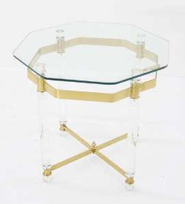 Mid Century Italian Modern Occasional Side End Table Lucite Brass 