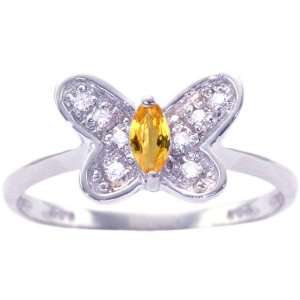  14K White Gold Marquis and Diamond Butterfly Ring Yellow 