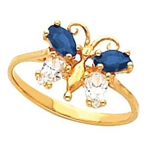  14K Yellow Gold Iolite and Swarovski Gem Butterfly Ring Jewelry
