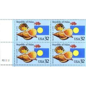 REPUBLIC OF PALAU ~ MARINE LIFE #2999 Plate Block of 4 x 32 cents US 