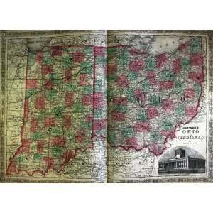  Johnson Map of Ohio and Indiana (1863)