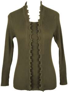 Long Sleeve Mock Elegant Ruffle Knit Cardigan Sweater   OLIVE GREEN 