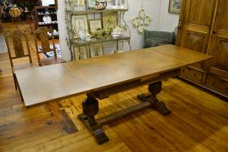 Antique Oak Extending Leaf Draw Pub Dining Table With 6 Wood Chairs 
