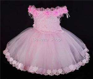 Pink Flower Girls Infant Baby Party Dress SZ 2T 3T DP15  