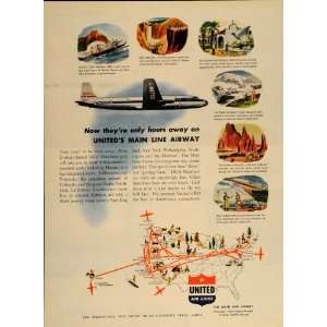  1948 Ad United Air Lines DC 6 Mainliner 300 Plane Route 
