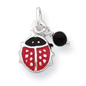  Sterling Silver Red Enameled Ladybug w/Bead Charm Jewelry