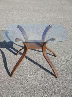 Eames Juhl Era Danish Modern End Table Glass Top  