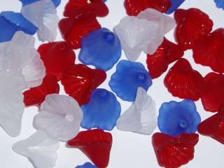 Beautiful, patriotic, 4th of July lucite trumpet flower beads 