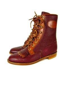 women burgundy JUSTIN lacer granny victorian western boots pebbled 