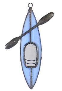 Blue Kayak Stained Glass Sun Catcher Ornament  
