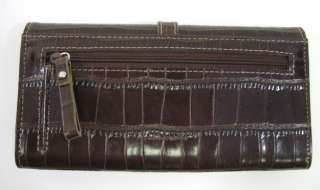 KENNETH COLE Brown Leather Moc Croc Wallet Clutch  