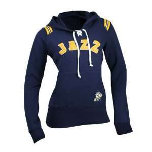  Utah Jazz Womens Laced Up Hooded Sweatshirt (Navy) Sports 