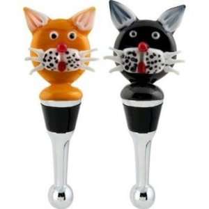  Here Kitty Cat Black and Orange Pets Glass Art Wine Bottle 