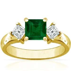  18K Yellow Gold Princess Cut Emerald Three Stone Ring 