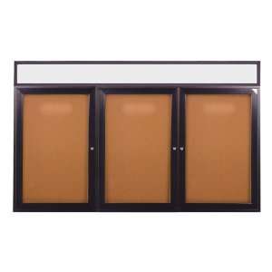  Ghent Enclosed Bulletin Board w/ Header, Three Doors and 