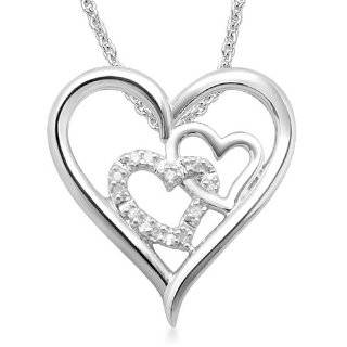 Sterling Silver Diamond Triple Heart Pendant (0.02 cttw, I J Color, I3 