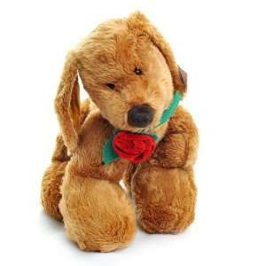  RUSS LARGE BROWN PLUSH DOG HOLDING A ROSE IN HIS TEETH 