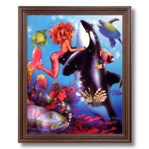 Mermaid Tropical Fish Whale Fantasy Animal Wildlife Picture Framed Art 