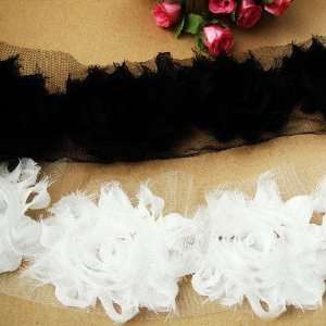  7.5cm 3D Rose Flower Black & White Chiffon Soft Material 