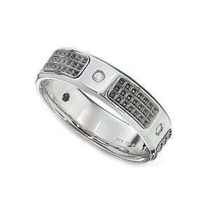 Mens Diamond Accent Black Detail and Polished Finish White Gold Band 