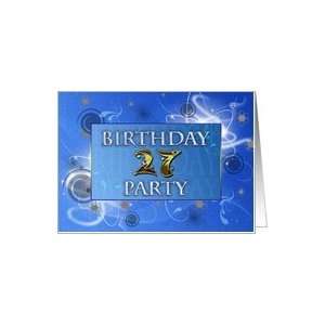  A 27th Birthday party invitation in a blue abstract design 