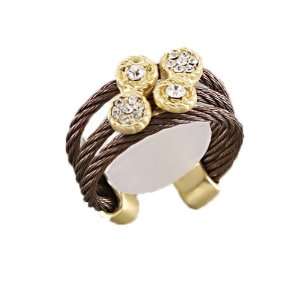  Copper Plated Fashion Cable Ring With Small Clear Crystals 