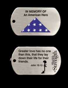 In Memory Folded US Flag Fallen Soldier Dog Tag &Chain  