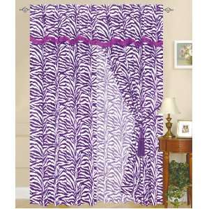   Faux Fur Curtain Set Purple w/ Valance/Sheer/Tassels