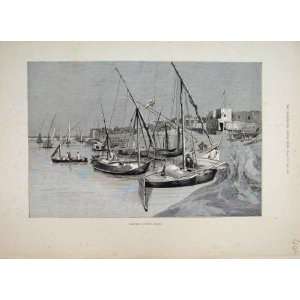   1884 Sketches Egypt Luxor Fishing Boats Seashore Print