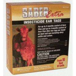 Saber Extra Insecticide Fly Tags 20ct/pkg Cattle Cows  